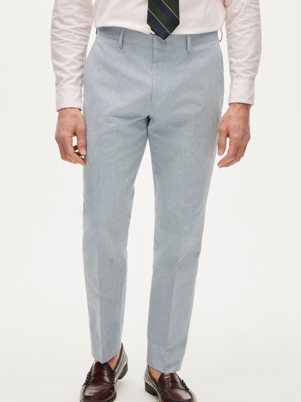 J crew cloud blue Ludlow Slim-fit pant Baird McNutt Irish cotton-linen blend